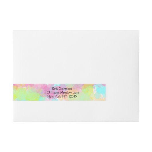 水彩（ばちゃばちゃ）跳ねるカラフル抽象デザイン ラップアラウンド宛名ラベル (正面)