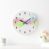 水彩(ばちゃばちゃ)跳ねるカラフル抽象デザイン ラージ壁時計 (ホーム)