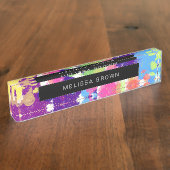 水彩（ばちゃばちゃ）跳ねるカラフル抽象芸術モダン デスクネームプレート (側面)