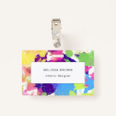 水彩(ばちゃばちゃ)跳ねるカラフル抽象芸術モダン バッジ (裏面クリップ)