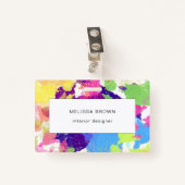 水彩(ばちゃばちゃ)跳ねるカラフル抽象芸術モダン バッジ (正面クリップ)