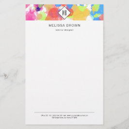 水彩(ばちゃばちゃ)跳ねるカラフル抽象芸術モダン 便箋