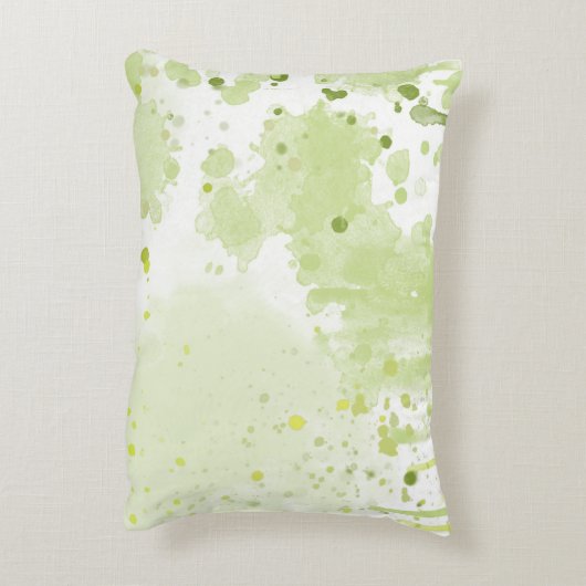 水彩（ばちゃばちゃ）跳ねるグリーンとセージ アクセントクッション (裏面(縦))