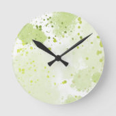 水彩（ばちゃばちゃ）跳ねるグリーンとセージ ラウンド壁時計 (正面)