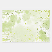 水彩（ばちゃばちゃ）跳ねるグリーンとセージ ラッピングペーパーシート (正面3)