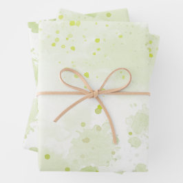 水彩(ばちゃばちゃ)跳ねるグリーンとセージ ラッピングペーパーシート