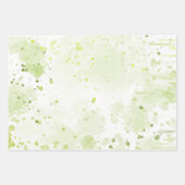 水彩（ばちゃばちゃ）跳ねるグリーンとセージ ラッピングペーパーシート (正面)