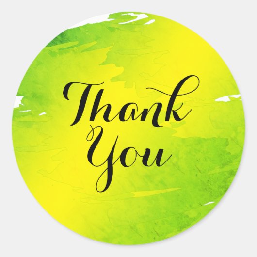 水彩（ばちゃばちゃ）跳ねるサンキューグリーン抽象芸術 ラウンドシール (正面)