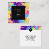 水彩（ばちゃばちゃ）跳ねるステインカラフルブラック抽象芸術 スクエア名刺 (正面/裏面)