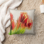 水彩（ばちゃばちゃ）跳ねるレッドイエローチューリップフローラ クッション (ブランケット)