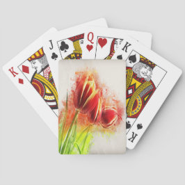 水彩（ばちゃばちゃ）跳ねるレッドイエローチューリップフローラ トランプ