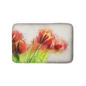 水彩（ばちゃばちゃ）跳ねるレッドイエローチューリップフローラ バスマット (正面)