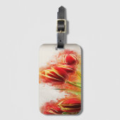 水彩（ばちゃばちゃ）跳ねるレッドイエローチューリップフローラ ラゲッジタグ (正面縦)