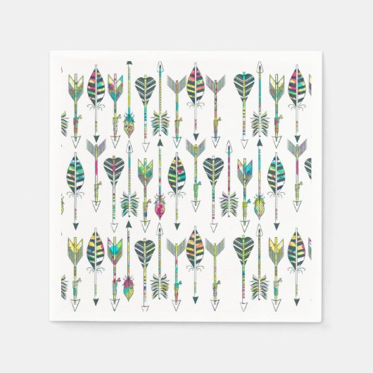 水彩(ばちゃばちゃ)跳ねる灰色の部族矢印パターン スタンダードカクテルナプキン (正面)