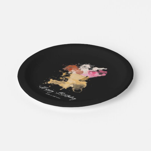 水彩(ばちゃばちゃ)跳ねる誕生日アイスクリーム ペーパープレート (アングル)