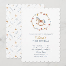 水彩、ゆらゆら馬、ポンポン、誕生日 招待状