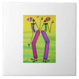 水彩、アフリカアートサンパーティー タイル