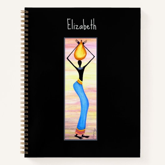 水彩、アフリカアート、女エレガント性 ノートブック (正面)