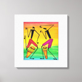 水彩、アフリカンアート、アフリ素晴らしカの太鼓 キャンバスプリント