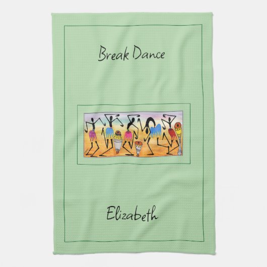 水彩、アフルカンアート素晴らしハートウォーミングダンス キッチンタオル (縦)