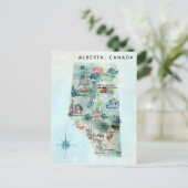 水彩 アルバータ州 カナダ イラスト地図 アート ポストカード (スタンド正面)