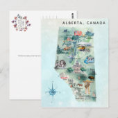 水彩 アルバータ州 カナダ イラスト地図 アート ポストカード (正面/裏面)