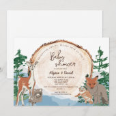 水彩 カスタム ウッドランド ベイビー シャワー 招待状 (正面/裏面)