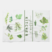 水彩 キッチン ハーブ 緑 植物 名入れ キッチンタオル (横)