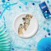 水彩，キリン，ママとベビー，ベビーシャワー， n ペーパープレート (パーティー)