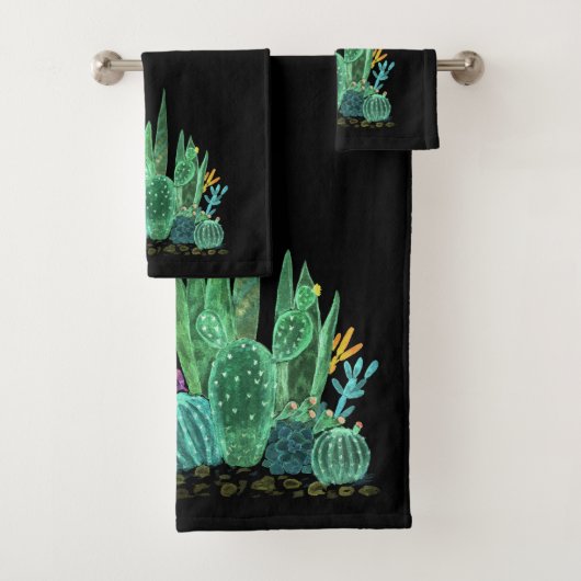 水彩、サボテン装飾用クッション バスタオルセット (インサイチュ)