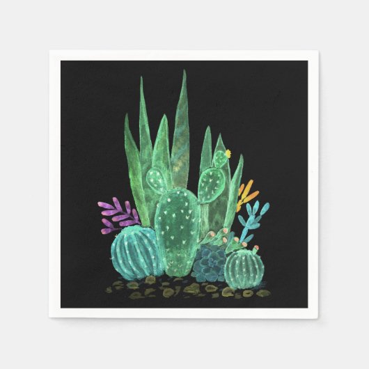 水彩、サボテン スタンダードカクテルナプキン (正面)