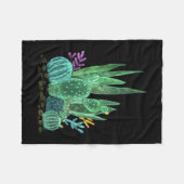 水彩、サボテン フリースブランケット (正面(横))