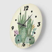 水彩、サボテン、吸汁 ラージ壁時計 (傾斜)