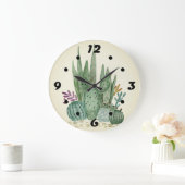 水彩、サボテン、吸汁 ラージ壁時計 (ホーム)