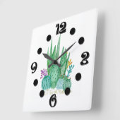 水彩、サボテン、多肉類 スクエア壁時計 (傾斜)