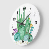 水彩、サボテン、多肉類 ラージ壁時計 (傾斜)