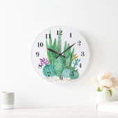 水彩、サボテン、多肉類 ラージ壁時計 (ホーム)