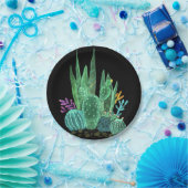 水彩、サボテン、花の大きな時計 ペーパープレート (パーティー)