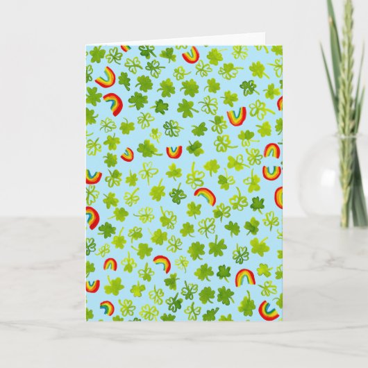 水彩 シャムロックと虹 アイルランド風聖パトリックの日 カード (正面)