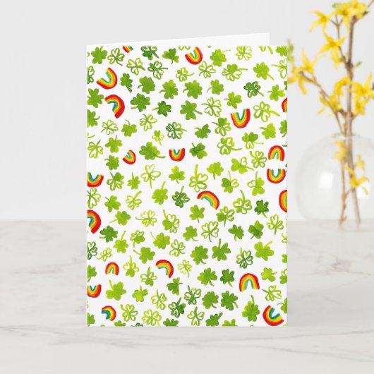 水彩 シャムロックと虹 アイルランド風聖パトリックの日 カード (黄色い花)