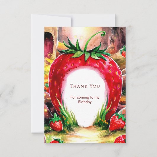 水彩 ジューシー スイート ストロベリー バースデー サンキューカード (正面)