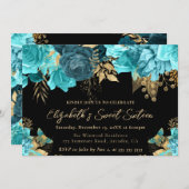 水彩 ターコイズ＆ゴールドの花 Sweet Sixteen 招待状 (正面/裏面)