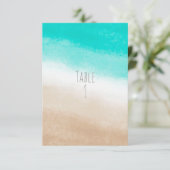 水彩 ターコイズ & タン エレガント ビーチ ウェディング テーブル 招待状 (スタンド正面)