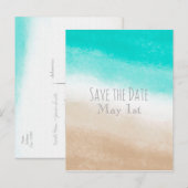 水彩 ターコイズ & タン ビーチ ウェディング セーブ・ザ・デート 案内ポストカード (正面/裏面)