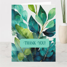 水彩、ターコイズ、青、緑、植物学、アブストラクト サンキューカード