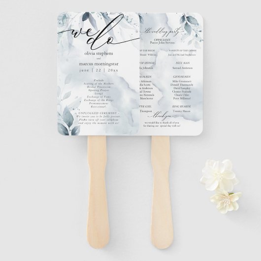 水彩 ダスティーブルー 葉 ダーナ2 ハンドファン (正面&裏面)