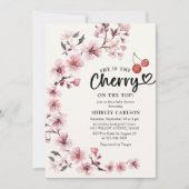 水彩 チェリー 春の少女 ベビーシャワー 招待状 (正面)