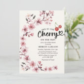 水彩 チェリー 春の少女 ベビーシャワー 招待状 (スタンド正面)