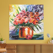 水彩 – チューリップ入りポット キャンバスプリント (インサイチュ (リビング))