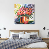 水彩 – チューリップ入りポット キャンバスプリント (インサイチュ (寝室))